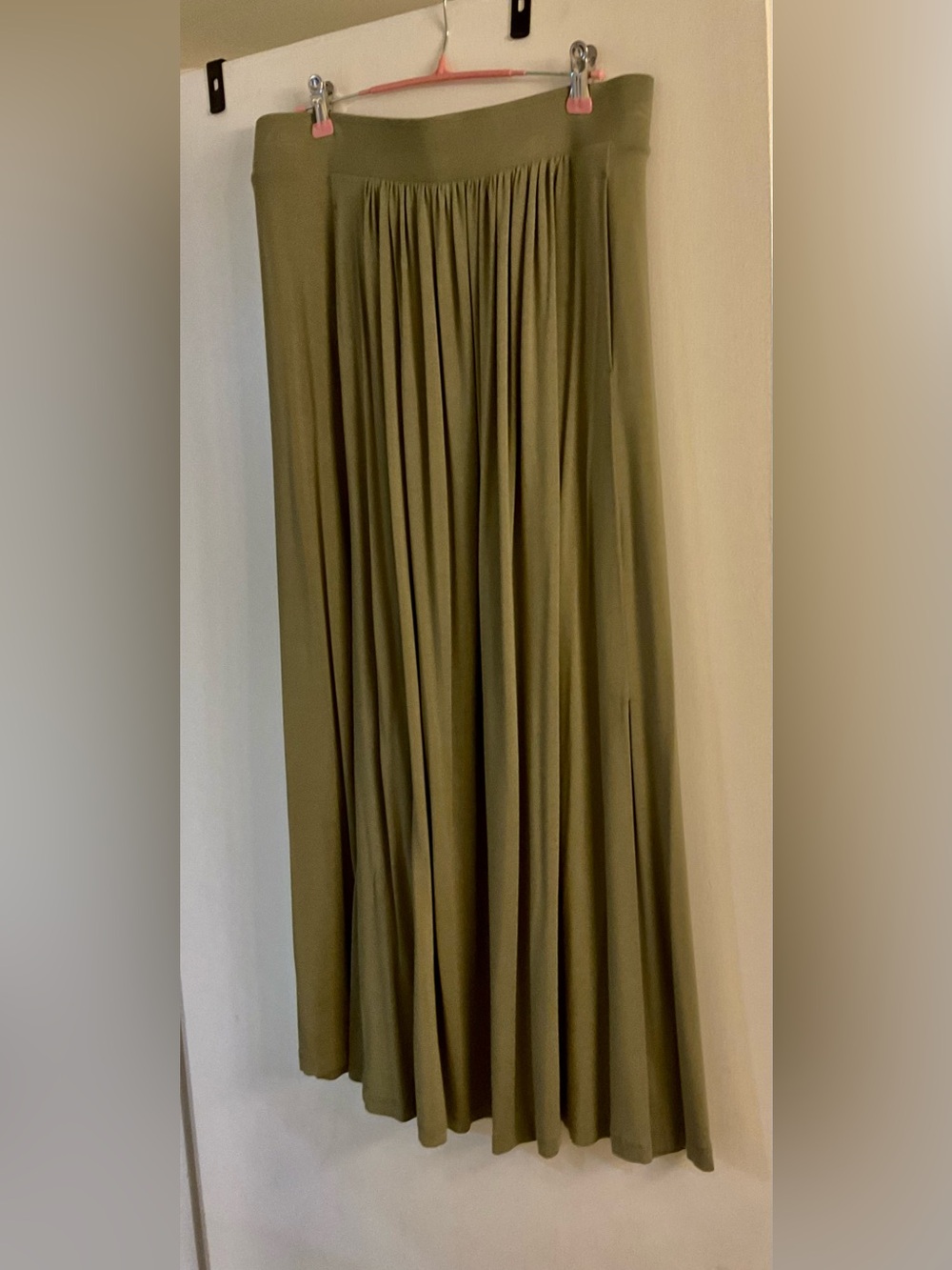 Olive Green Pleated Midi Skirt